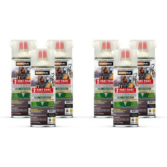 Samurai 2-Part Non-Isocyanate (NISO) Spray Paint for Industrial - 11.3 Ounce UV Resistant and Rust Resistant NISO (Non-Isocyanate) Spray (WHITE, Pack of 6 Cans)