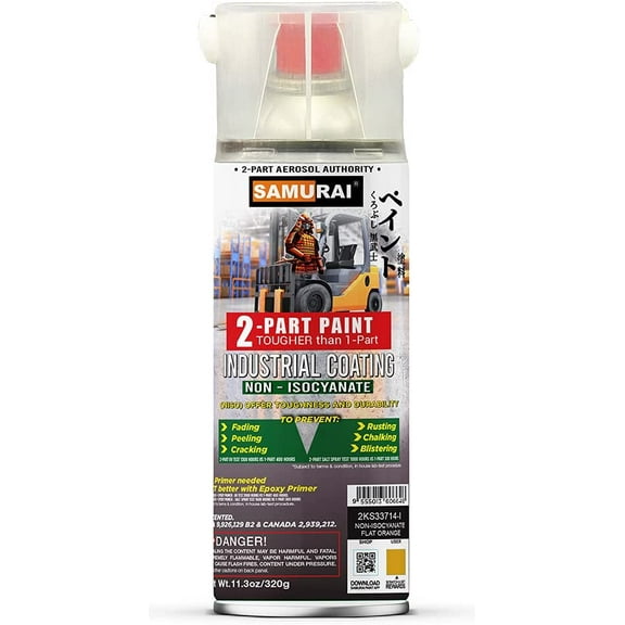 Samurai 2-Part Non-Isocyanate (NISO) Spray Paint for Industrial - 11.3 Ounce UV Resistant and Rust Resistant NISO (Non-Isocyanate) Spray (YELLOW, Pack of 1 Can)