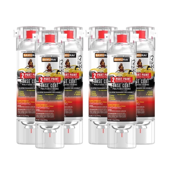Samurai 2-Part Polyurethane Base Coat Spray Paint for Car - 11.3 Ounce UV Resistant and Rust Resistant Polyurethane Spray (FLAT ORANGE, Pack of 6 Cans)