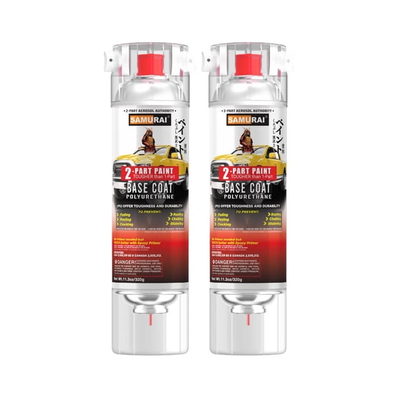 Samurai 2-Part Polyurethane Base Coat Spray Paint for Car - 11.3 Ounce UV Resistant and Rust Resistant Polyurethane Spray (WHITE, Pack of 2 Cans)
