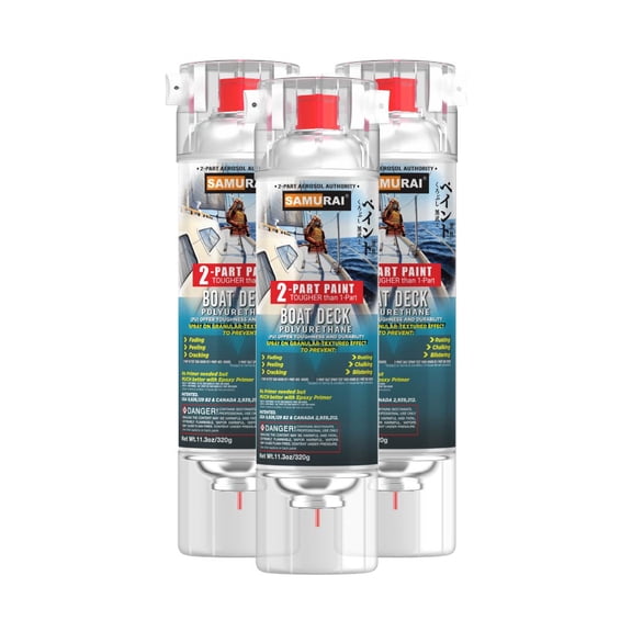 Samurai 2-Part Polyurethane Boat Deck Granular Textured Coating Spray Paint (Granular Textured White, Pack of 3 Cans)