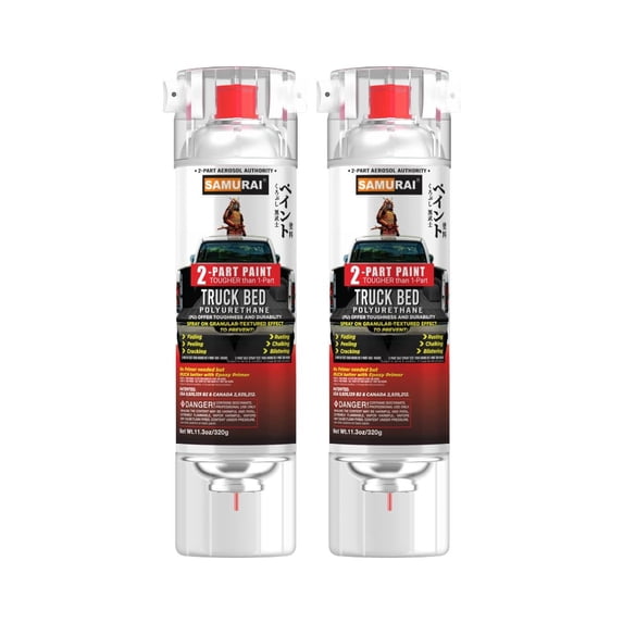 Samurai 2-Part Polyurethane Granular Textured Truck Bed Liner Spray Paint - 11.3 Ounce UV Resistant and Rust Resistance (Granular Textured Black, Pack of 2 Cans)
