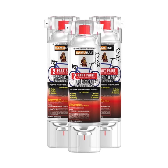 Samurai 2-Part Polyurethane Spray Paint Base Coat for Bike - 11.3 Ounce UV Resistant and Rust Resistant Polyurethane Spray (FLUORESCENT RED, Pack of 3 Cans)