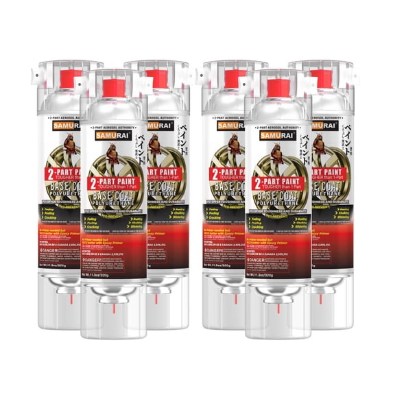 Samurai 2-Part Polyurethane Spray Paint Base Coat for High Performance Wheel - 11.3 Ounce UV Resistant and Rust Resistant Polyurethane Spray (METALLIC GREY, Pack of 6 Cans)