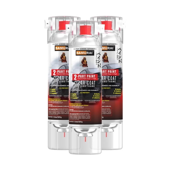 Samurai 2-Part Polyurethane Spray Paint Clear Coat for Car - 11.3 Ounce UV Resistant and Rust Resistant Polyurethane Spray (FLAT CLEAR, Pack of 3 Cans)