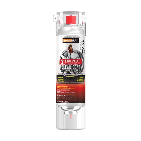 Samurai 2-Part Polyurethane Spray Paint Clear Coat for High Performance Wheel - 11.3 Ounce UV Resistant and Rust Resistant Polyurethane Spray (Flat Clear, Pack of 1 Can)