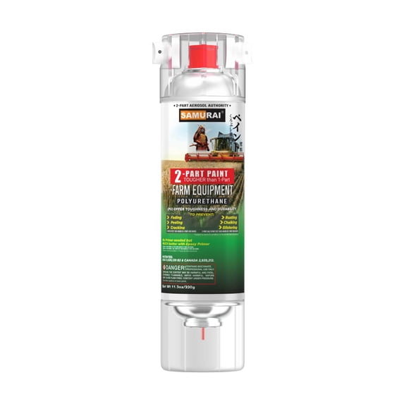 Samurai 2-Part Polyurethane Spray Paint for Farm Equipment - 11.3 Ounce UV Resistant and Rust Resistant Polyurethane Spray (SIGNAL RED, Pack of 1 Can)