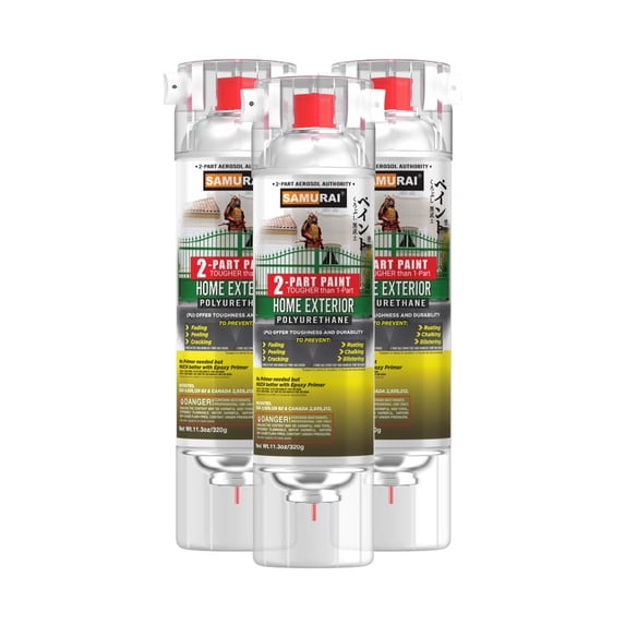 Samurai 2-Part Polyurethane Spray Paint for Home Exterior - 11.3 Ounce UV Resistant and Rust Resistant Polyurethane Spray (FLAT CLEAR, Pack of 3 Cans)