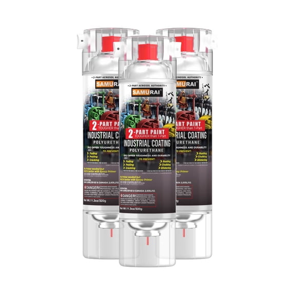 Samurai 2-Part Polyurethane Spray Paint for Industrial - 11.3 Ounce UV Resistant and Rust Resistant Polyurethane Spray Paint (FLAT YELLOW, Pack of 3 Cans)