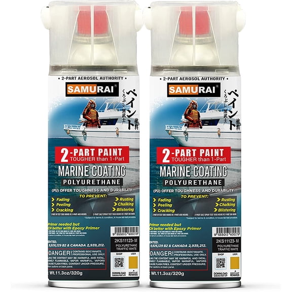 Samurai 2-Part Polyurethane Spray Paint for Marine - 11.3 Ounce UV Resistant and Rust Resistant Polyurethane Spray Paint (LIGHT SCARLET, Pack of 2 Cans)