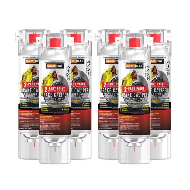 Samurai 2-Part Polyurethane Spray Paint for Car Brake Caliper - 11.3 Ounce UV Resistant and Rust Resistant Polyurethane Spray (RED, Pack of 6 Cans)