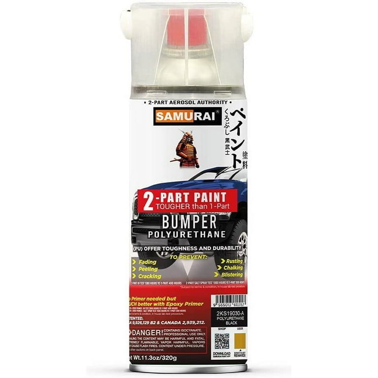SAMURAI 2-Part Polyurethane Spray Paint for Car Bumper - 11.3 Ounce UV  Resistant and Rust Resistant Polyurethane Spray (SATIN BLACK, Pack of 1 Can)