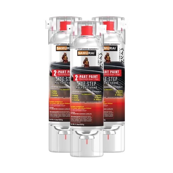 Samurai 2-Part Polyurethane Spray Paint for Car Side Step - 11.3 Ounce UV Resistant and Rust Resistant Polyurethane Spray (SILVER, Pack of 3 Cans)