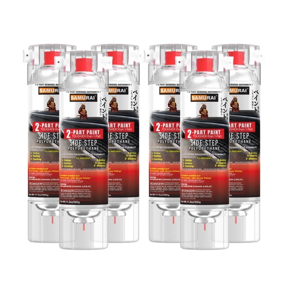 Samurai 2-Part Polyurethane Spray Paint for Car Side Step - 11.3 Ounce UV Resistant and Rust Resistant Polyurethane Spray (SILVER, Pack of 6 Cans)