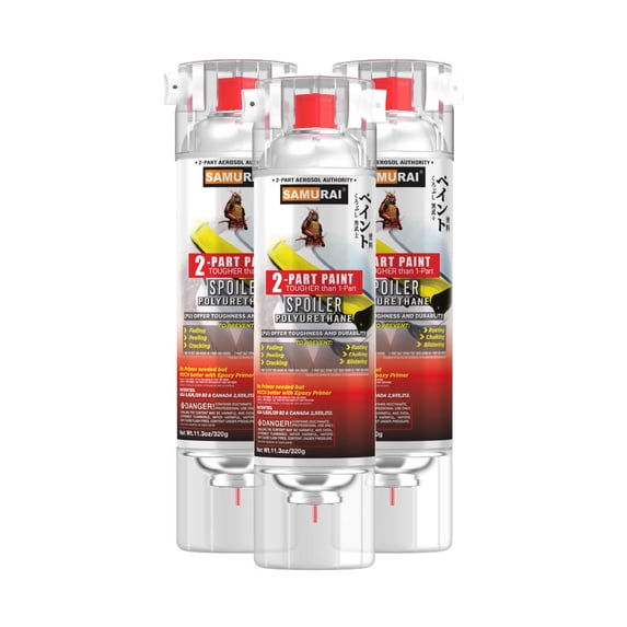 Samurai 2-Part Polyurethane Spray Paint for Car Spoiler - 11.3 Ounce UV Resistant and Rust Resistant Polyurethane Spray (SILVER, Pack of 3 Cans)