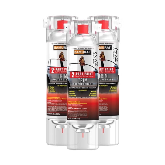Samurai 2-Part Polyurethane Spray Paint for Car Trim - 11.3 Ounce UV Resistant and Rust Resistant Polyurethane Spray (FLAT BLACK, Pack of 3 Cans)