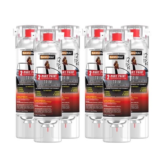 Samurai 2-Part Polyurethane Spray Paint for Car Trim - 11.3 Ounce UV Resistant and Rust Resistant Polyurethane Spray (FLAT BLACK, Pack of 6 Cans)