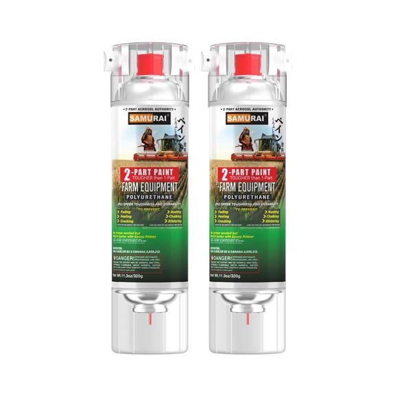 Samurai 2-Part Polyurethane Spray Paint for Farm Equipment - 11.3 Ounce UV Resistant and Rust Resistant Polyurethane Spray (WHITE, Pack of 2 Cans)