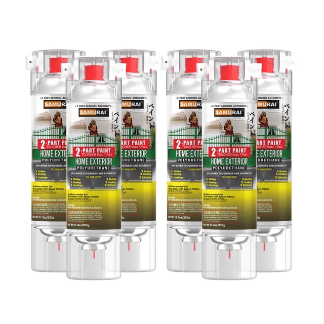 Samurai 2-Part Polyurethane Spray Paint for Home Exterior - 11.3 Ounce UV Resistant and Rust Resistant Polyurethane Spray (BLUE, Pack of 6 Cans)