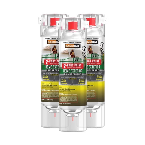 Samurai 2-Part Polyurethane Spray Paint for Home Exterior - 11.3 Ounce UV Resistant and Rust Resistant Polyurethane Spray (RED, Pack of 3 Cans)