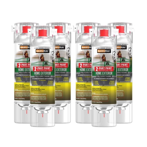 Samurai 2-Part Polyurethane Spray Paint for Home Exterior - 11.3 Ounce UV Resistant and Rust Resistant Polyurethane Spray (RED, Pack of 6 Cans)