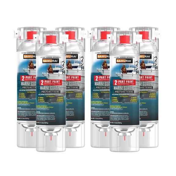Samurai 2-Part Polyurethane Spray Paint for Marine - 11.3 Ounce UV Resistant and Rust Resistant Polyurethane Spray Paint (FLAT GREEN, Pack of 6 Cans)
