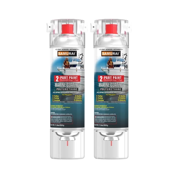 Samurai 2-Part Polyurethane Spray Paint for Marine - 11.3 Ounce UV Resistant and Rust Resistant Polyurethane Spray Paint (RED, Pack of 2 Cans)