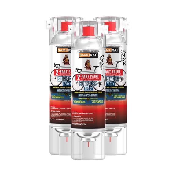 Samurai 2-Part Spray Paint Epoxy Primer for Bike Surfacer (Metal Primer Silver Grey, Pack of 3 Cans)