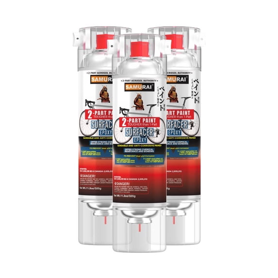 Samurai 2-Part Spray Paint Epoxy Primer for Bike Surfacer (Primer White, Pack of 3 Cans)