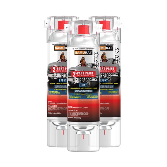 Samurai 2-Part Spray Paint Epoxy Primer for Car Surfacer (Primer Grey, Pack of 3 Cans)