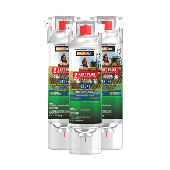 Samurai 2-Part Spray Paint Epoxy Primer for Farm Equipment (Metal Primer Red Oxide, Pack of 3 Cans)