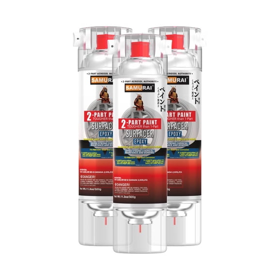 Samurai 2-Part Spray Paint Epoxy Primer for High Performance Wheel Surfacer (Primer White, Pack of 3 Cans)