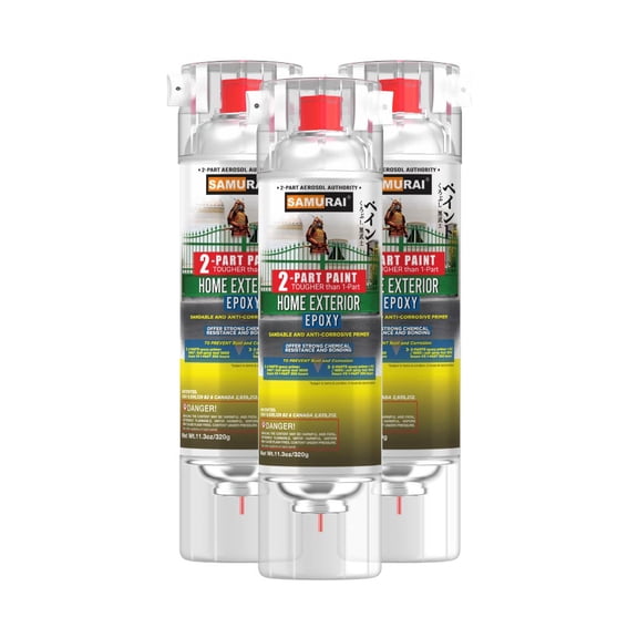 Samurai 2-Part Spray Paint Epoxy Primer for Home Exterior (Metal Primer Red Oxide, Pack of 3 Cans)