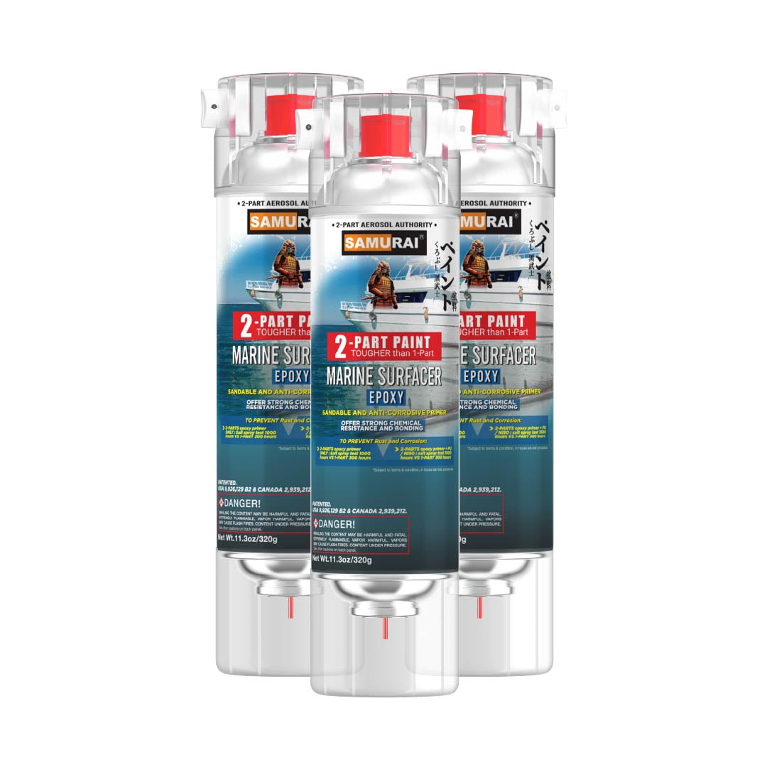 Samurai 2-Part Spray Paint Epoxy Primer for Marine Surfacer (Metal Primer Red Oxide, Pack of 3 Cans)