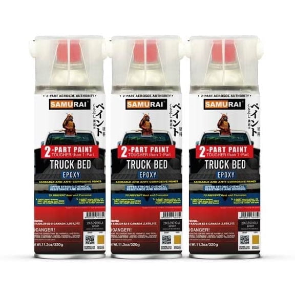 Samurai 2-Part Spray Paint Epoxy Primer for Truck Bed Liner (Granular Textured Primer Black, Pack of 3 Cans)