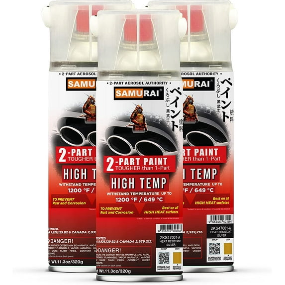 Samurai 2-Part Spray Paint for Car Exhaust Pipe - High Heat (Black, Pack of 3 Cans)