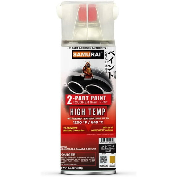 Samurai 2-Part Spray Paint for Car Exhaust Pipe - High Heat (Silver, Pack of 1 Can)