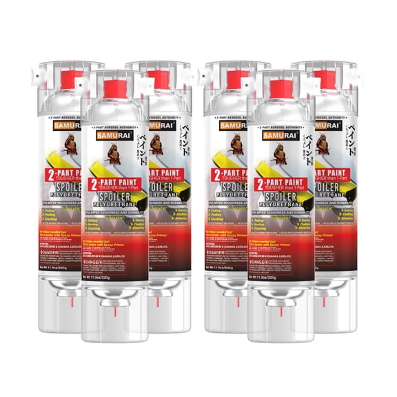 Samurai 2K Polyurethane Spray Paint for Car Spoiler - 11.3 Ounce UV Resistant and Rust Resistant Polyurethane Spray (WHITE, Pack of 6 Cans)