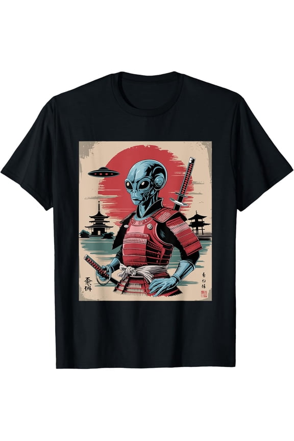 Samurai Alien Warrior UFO Vintage Japanese Ukiyo-e Art T-Shirt