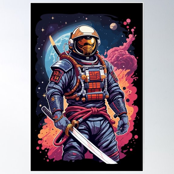 Samurai Astronaut Poster Wall Art, Modern Wall Decor For Living Room Bedroom, 24x36 UNFRAMED