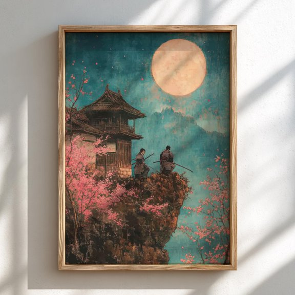 Samurai At Cherry Blossom Castle Ukiyo E Nature Japanese Wall Decor Unframed Paper Print