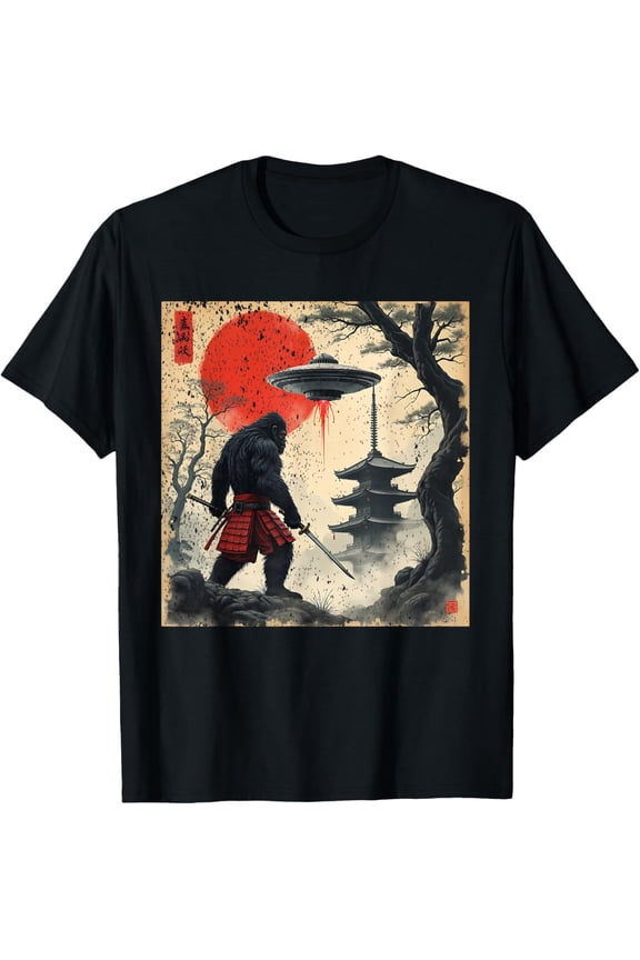 Samurai Bigfoot Japanese UFO Vintage Graphic Ukiyo E Art V2 T-shirt