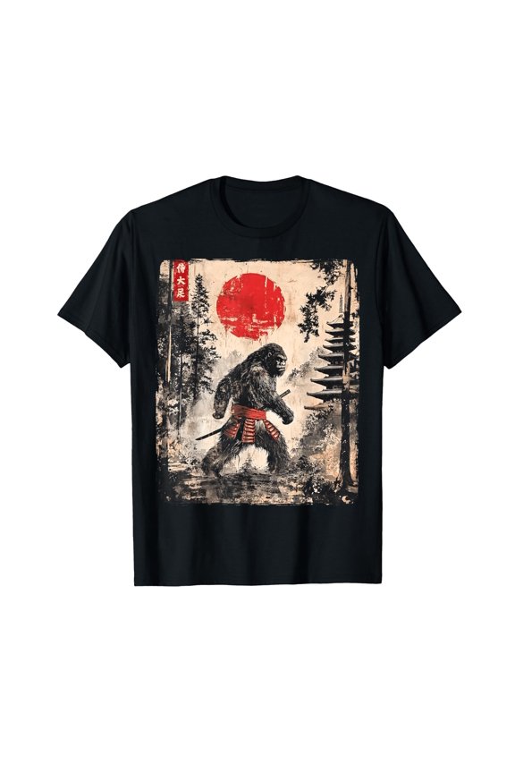 Samurai Bigfoot Japanese Vintage Graphic Ukiyo-e Art Funny T-Shirt