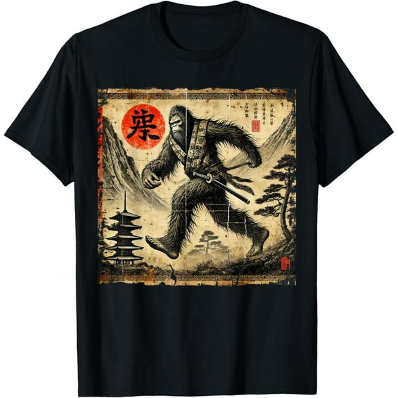 Samurai Bigfoot Japanese Vintage Graphic Ukiyo-e Art Funny T-Shirt