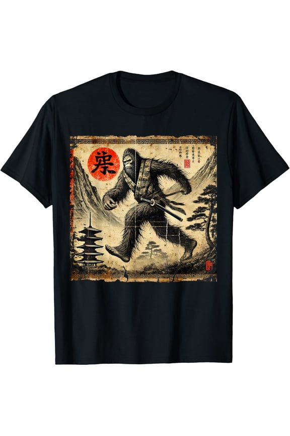 Samurai Bigfoot Japanese Vintage Graphic Ukiyo-e Art Funny T-Shirt
