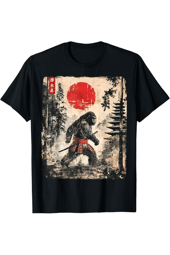 Samurai Bigfoot Japanese Vintage Graphic Ukiyo-e Art Funny T-Shirt
