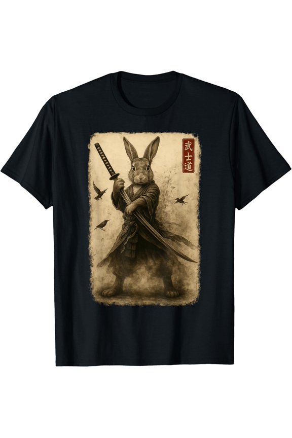 Samurai Bunny Japanese Rabbit Warrior Bushido Katana Art Graphic T-Shirt, Size S-5XL