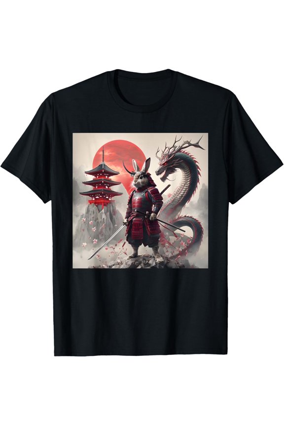 Samurai Bunny Rabbit Graphic Warrior Japanese Rabbit Ninja Shirt BLACK Unisex S-5XL Shirt