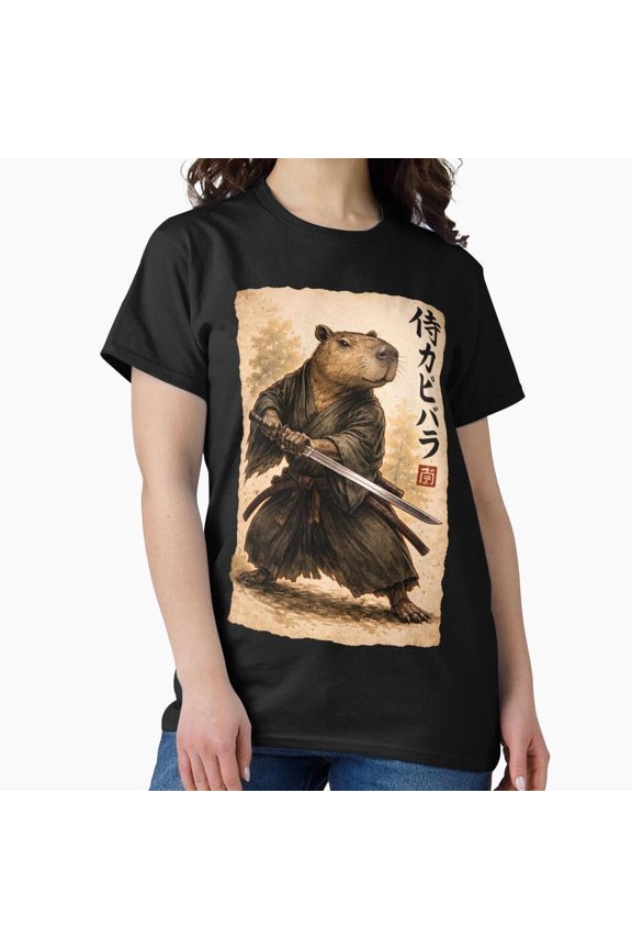 Samurai Capybara T-Shirt | Japanese Warrior Animal Art | Bushido Capybara Tee H3776, for Unisex, Up to Size 5XL