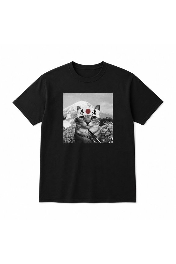 Samurai Cat Graphic T-Shirt, Unisex Classic Fit Cotton Blend Tee